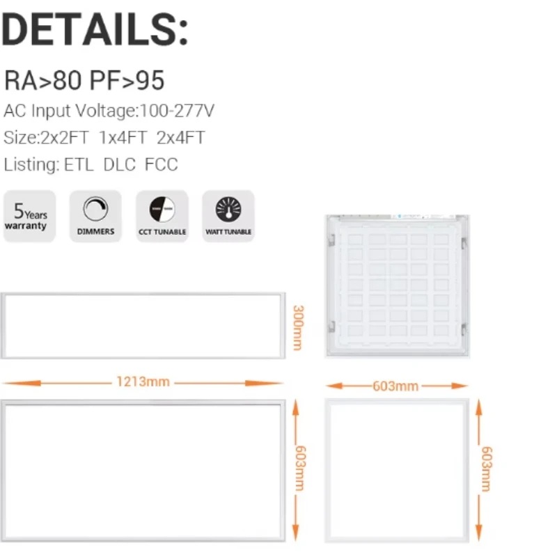High Efficiency Slim Recessed LED Panel Lighting